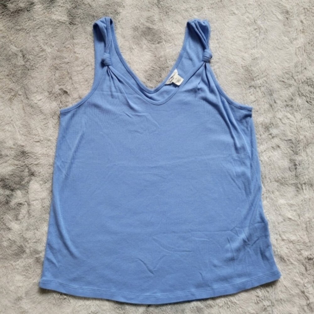 NWOT Caslon Women's XS Knot Straps Relaxed Fit Boho V-Neck Tank Top Blue